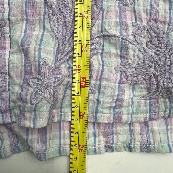 Johnny Was Malo Embroiderd Tunic Plaid Cotton Top Lilac Floral - Picture 7 of 9